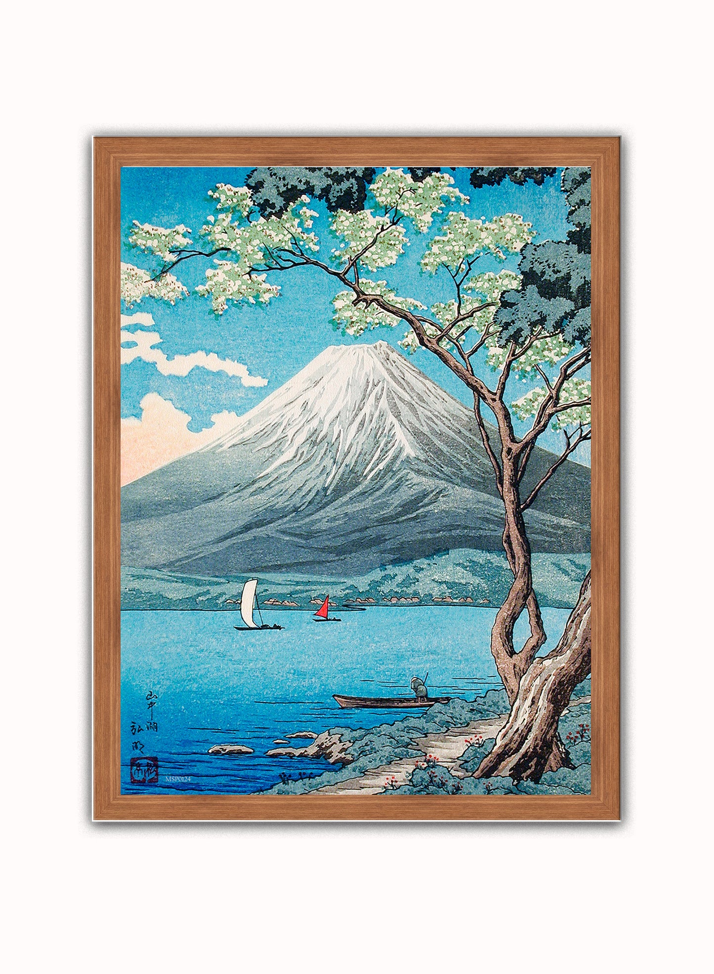 Mount Fuji from Lake Yamanaka by Hiroaki Takahashi Japenese Poster Art Print Print – Hiroaki Takahashi Japenese Poster Art Print Vintage Poster Wall Art 30x40cm Dark Wood