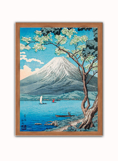 Mount Fuji from Lake Yamanaka by Hiroaki Takahashi Japenese Poster Art Print Print – Hiroaki Takahashi Japenese Poster Art Print Vintage Poster Wall Art 30x40cm Dark Wood