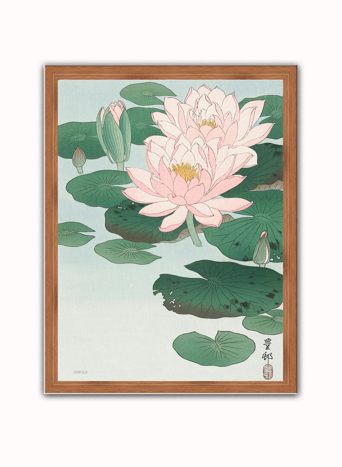 Water Lily by Ohara Koson 1900 - 1945 Japenese Poster Art Print Print – Ohara Koson Vintage Poster Wall Art 30x40cm Dark Wood