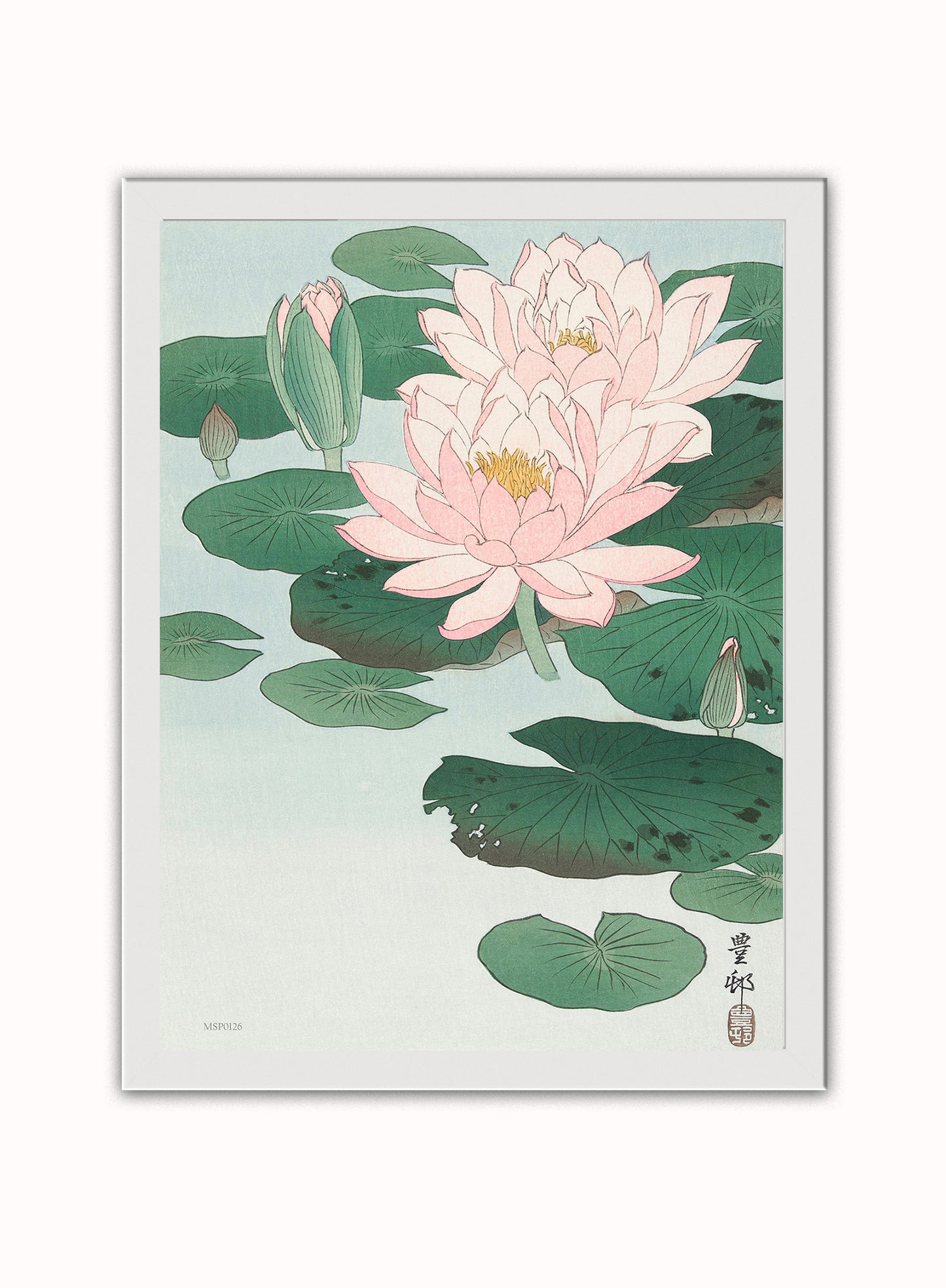 Water Lily by Ohara Koson 1900 - 1945 Japenese Poster Art Print Print – Ohara Koson Vintage Poster Wall Art 30x40cm White Frame