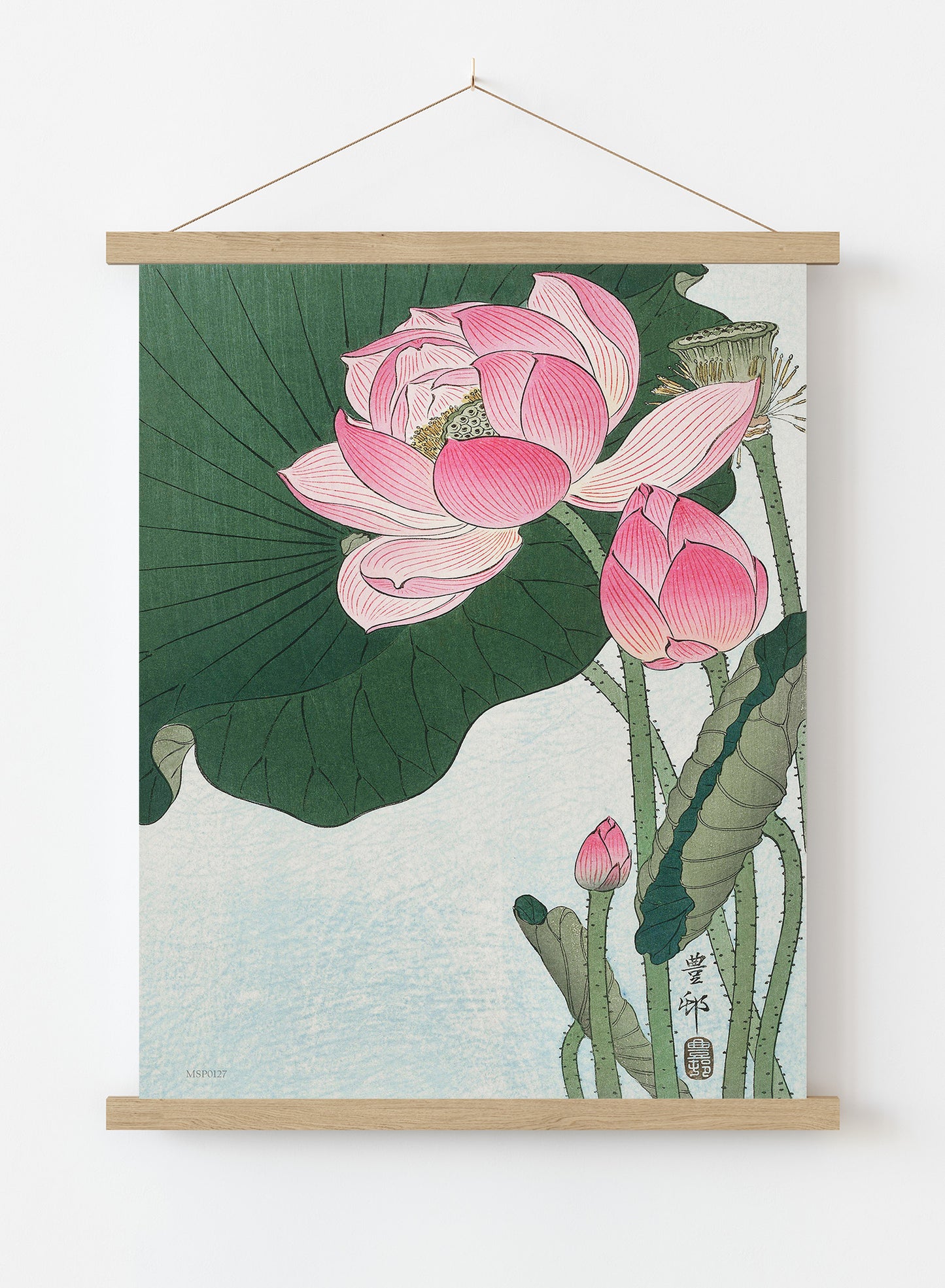 Flowering Lotus by Ohara Koson 1900 - 1945 Japenese Poster Art Print Print – Ohara Koson Botanical Wall Art 30x40cm Hanger