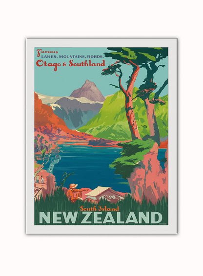 New Zealand, Vintage Travel Poster Vintage Poster Wall Art Print 30x40cm White Frame