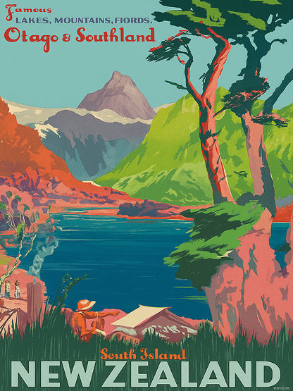 New Zealand, Vinatge Travel Poster 30x40cm Art Print