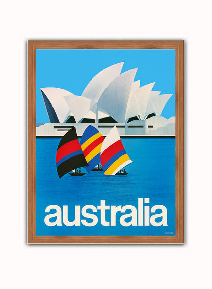 Austraila, Sydney, Vintage Travel Poster Vintage Poster Wall Art Print 30x40cm Dark Wood