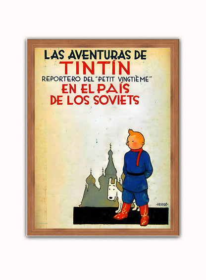 Tin Tin Land of the Soviets Cover Poster Art Print Vintage Poster Wall Art Print 30x40cm Dark Wood