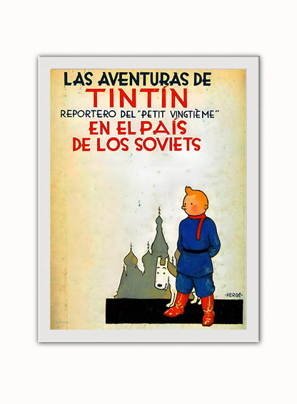 Tin Tin Land of the Soviets Cover Poster Art Print Vintage Poster Wall Art Print 30x40cm White Frame