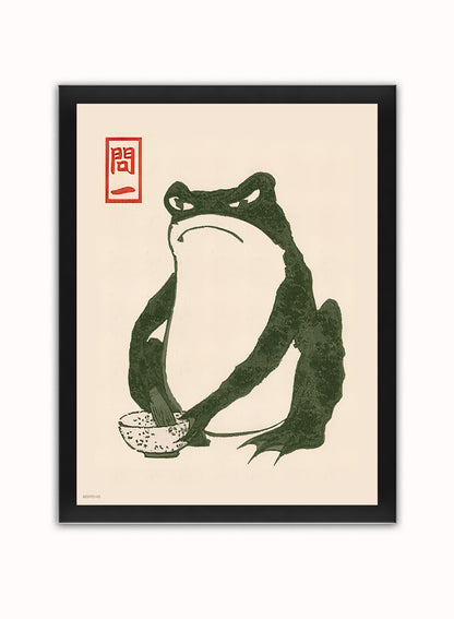 Japanese Angry Frog Matsumoto Hoji Toad Art Print Vintage Japanese Frog Wabi Sabi Japanese Wall Art Print 30x40cm Black Frame