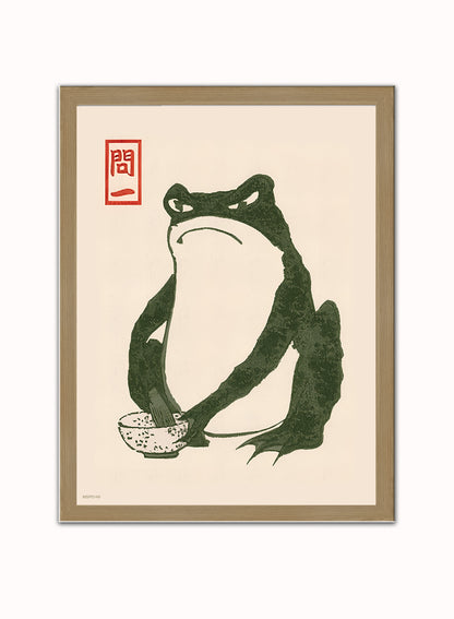 Japanese Angry Frog Matsumoto Hoji Toad Art Print Vintage Japanese Frog Wabi Sabi Japanese Wall Art Print 30x40cm Light Wood