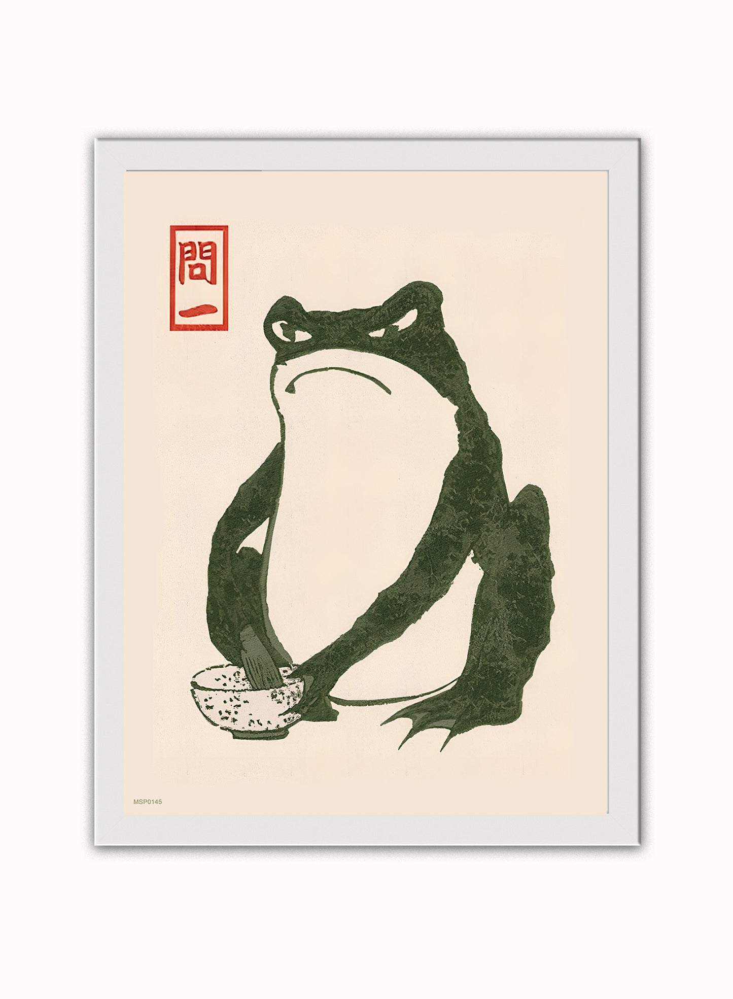 Japanese Angry Frog Matsumoto Hoji Toad Art Print Vintage Japanese Frog Wabi Sabi Japanese Wall Art Print 30x40cm White Frame