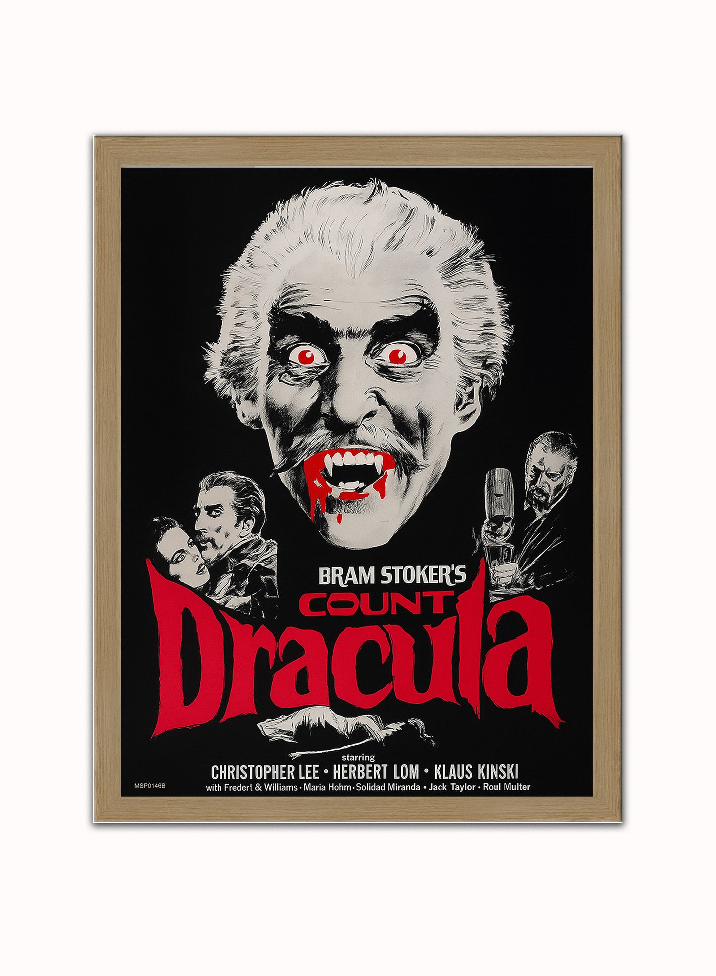 Count Dracular, Christopher Lee Poster Art Print Vintage Poster Wall Art Print 30x40cm Light Wood