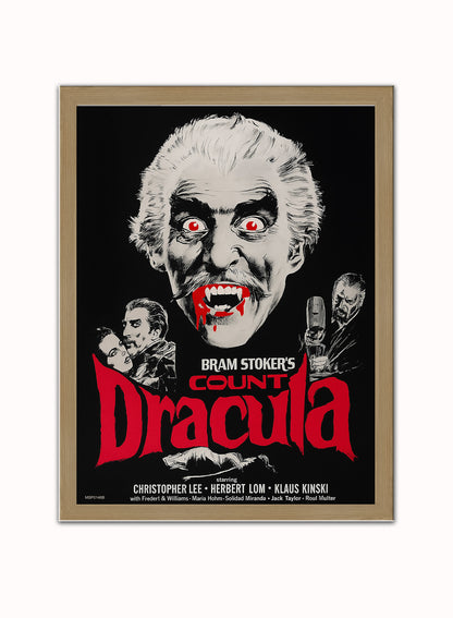 Count Dracular, Christopher Lee Poster Art Print Vintage Poster Wall Art Print 30x40cm Light Wood