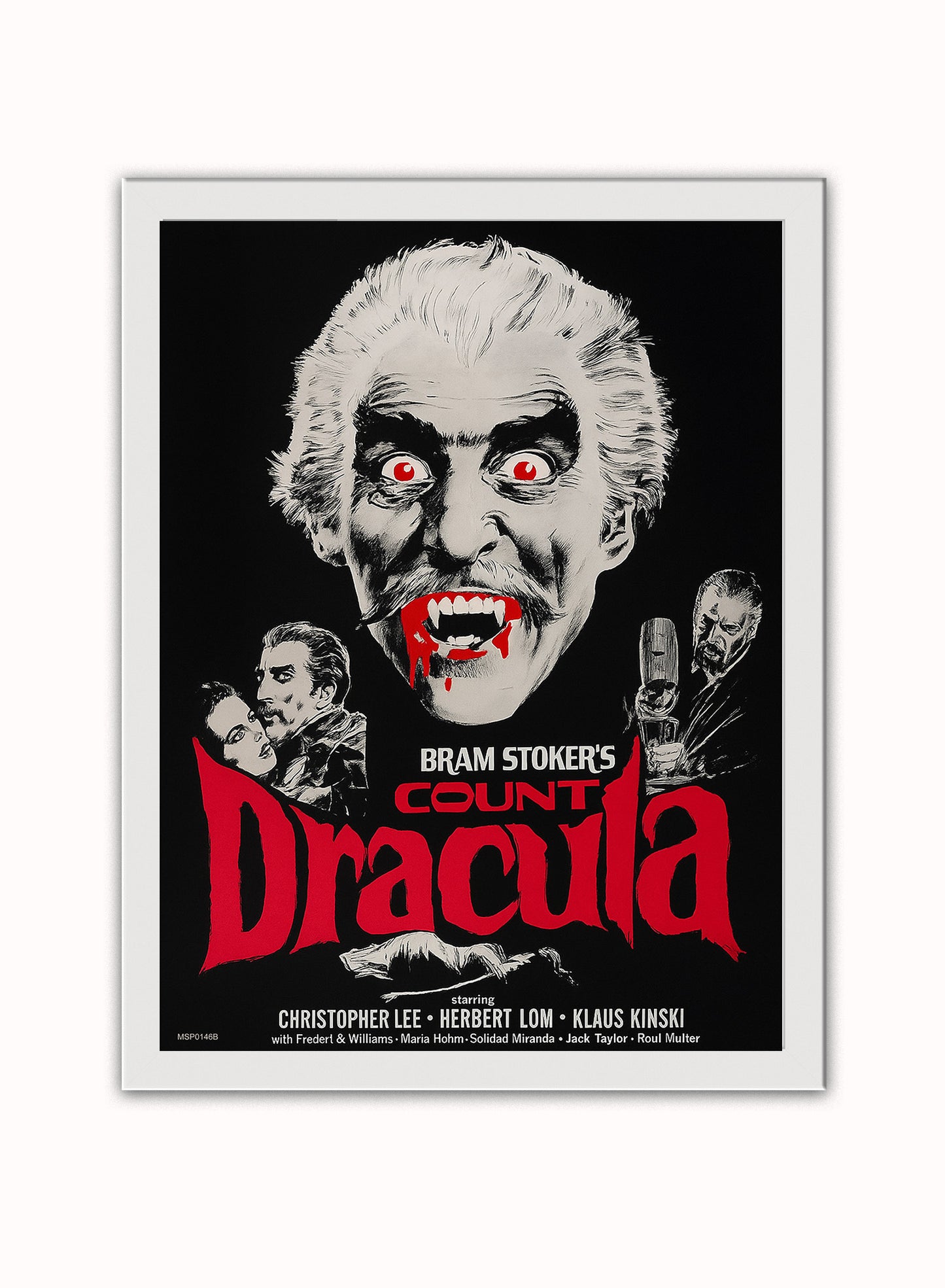 Count Dracular, Christopher Lee Poster Art Print Vintage Poster Wall Art Print 30x40cm White Frame