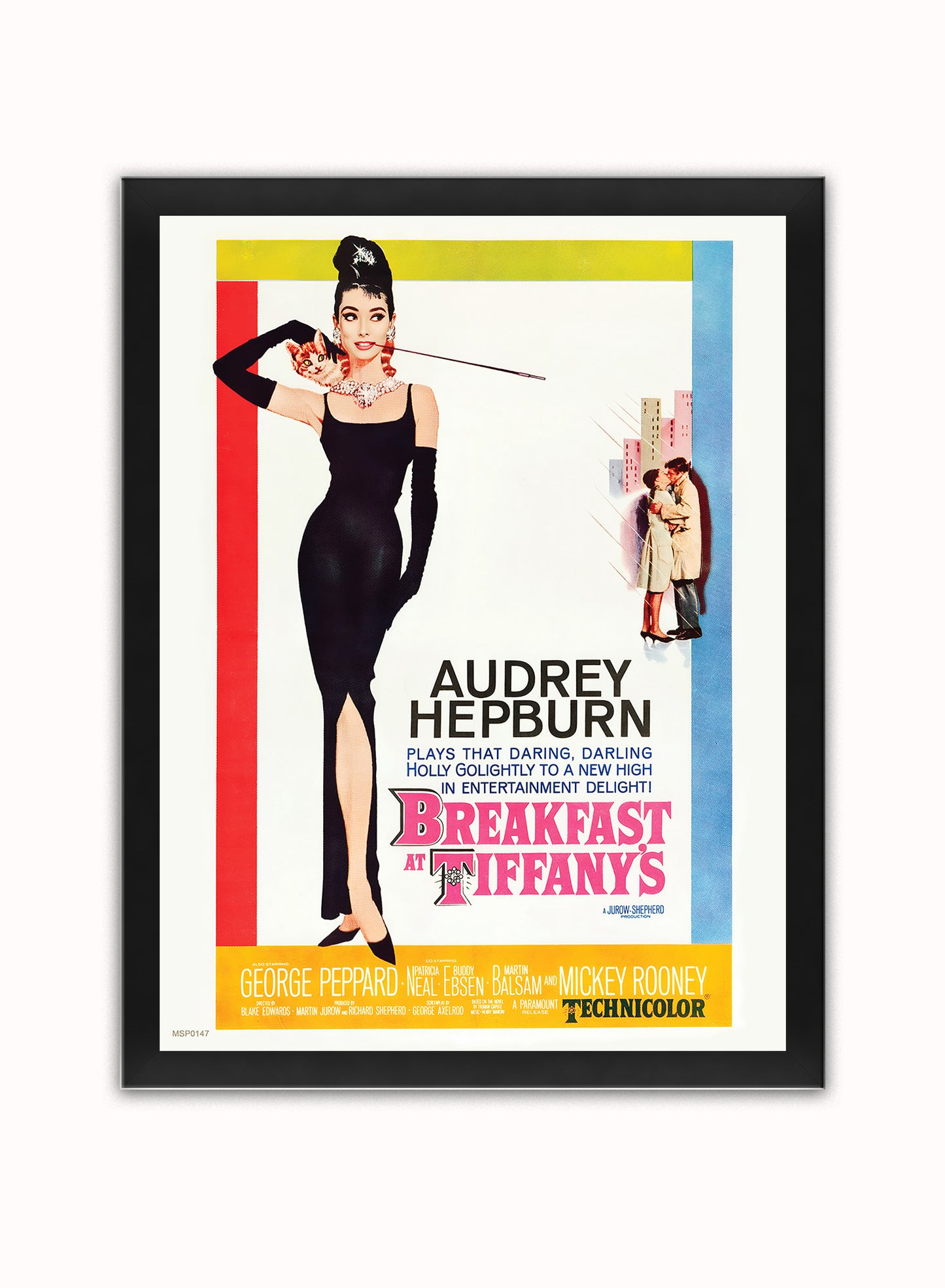 Audrey Hepburn Breakfast At Tiffany's Movie Poster, Vintage Hollywood Cinema Vintage Poster Wall Art Print 30x40cm Black Frame