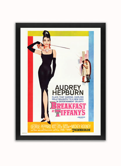 Audrey Hepburn Breakfast At Tiffany's Movie Poster, Vintage Hollywood Cinema Vintage Poster Wall Art Print 30x40cm Black Frame