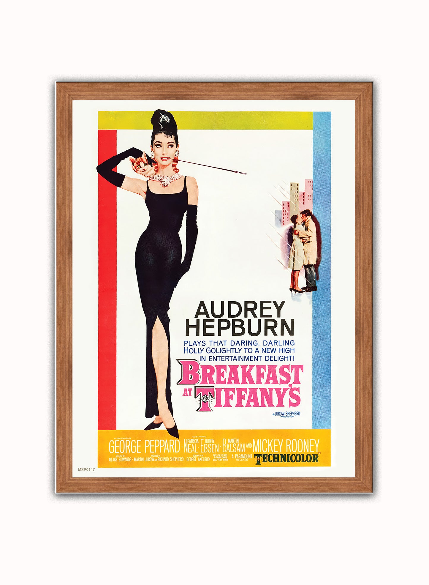 Audrey Hepburn Breakfast At Tiffany's Movie Poster, Vintage Hollywood Cinema Vintage Poster Wall Art Print 30x40cm Dark Wood