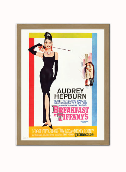 Audrey Hepburn Breakfast At Tiffany's Movie Poster, Vintage Hollywood Cinema Vintage Poster Wall Art Print 30x40cm Light Wood
