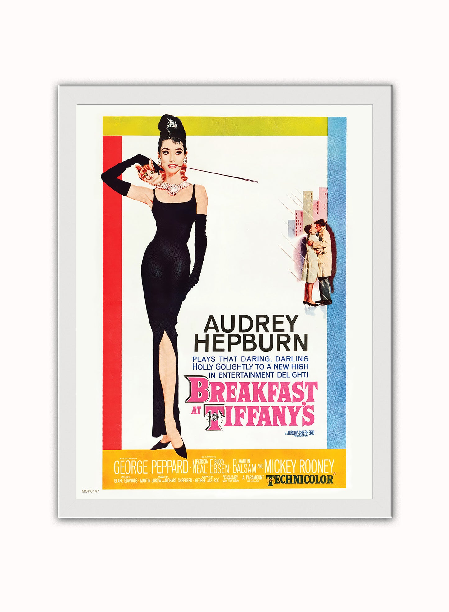 Audrey Hepburn Breakfast At Tiffany's Movie Poster, Vintage Hollywood Cinema Vintage Poster Wall Art Print 30x40cm White Frame