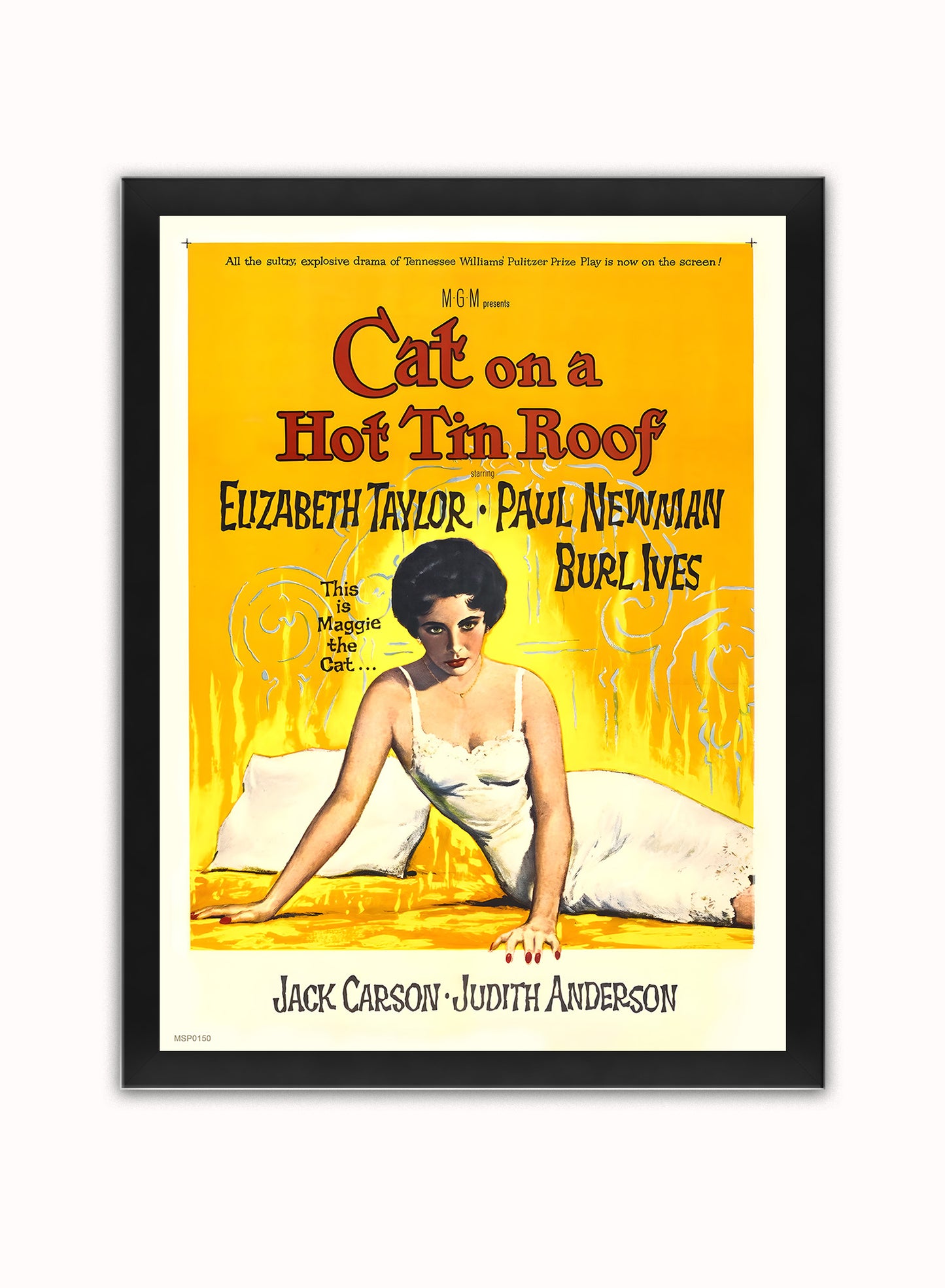 Cat On A Hot Tin Roof 1958 Elizabeth Taylor Vintage Art Wall Art Print 30x40cm Black Frame