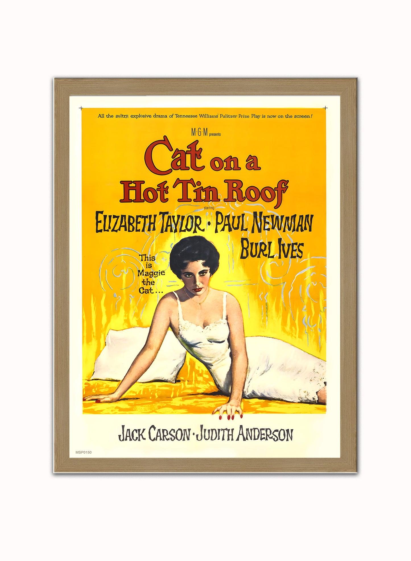 Cat On A Hot Tin Roof 1958 Elizabeth Taylor Vintage Art Wall Art Print 30x40cm Light Wood