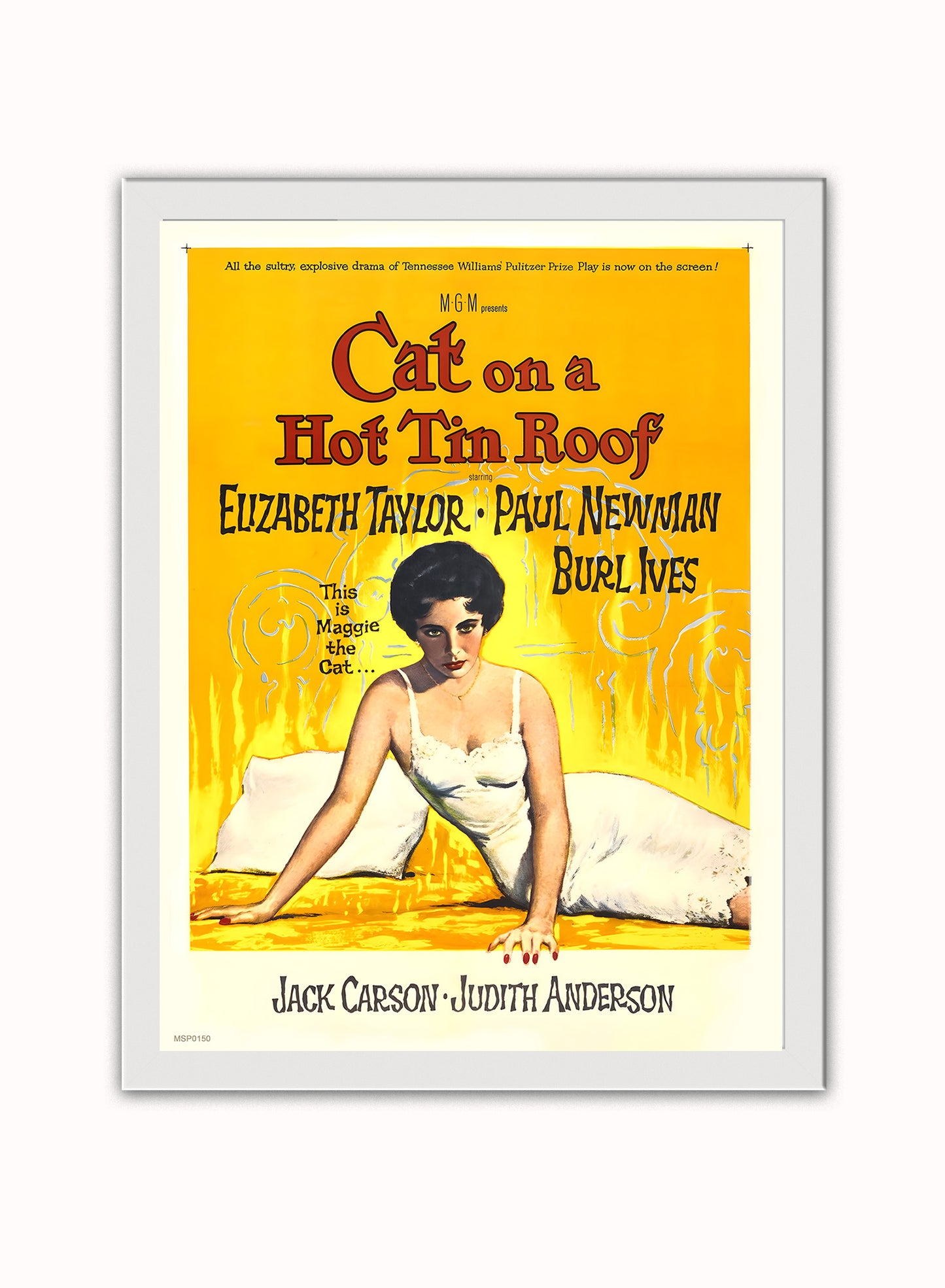 Cat On A Hot Tin Roof 1958 Elizabeth Taylor Vintage Art Wall Art Print 30x40cm White Frame