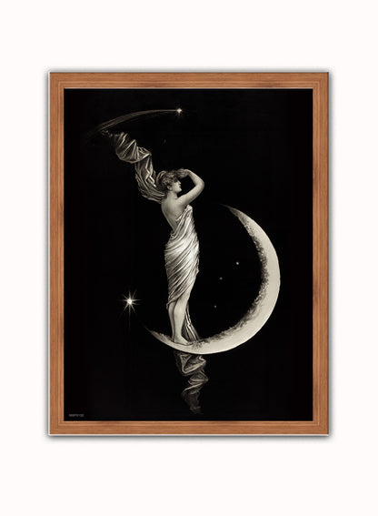 The Moon Goddess Vintage Victorian Vintage Art Wall Art Print 30x40cm Dark Wood
