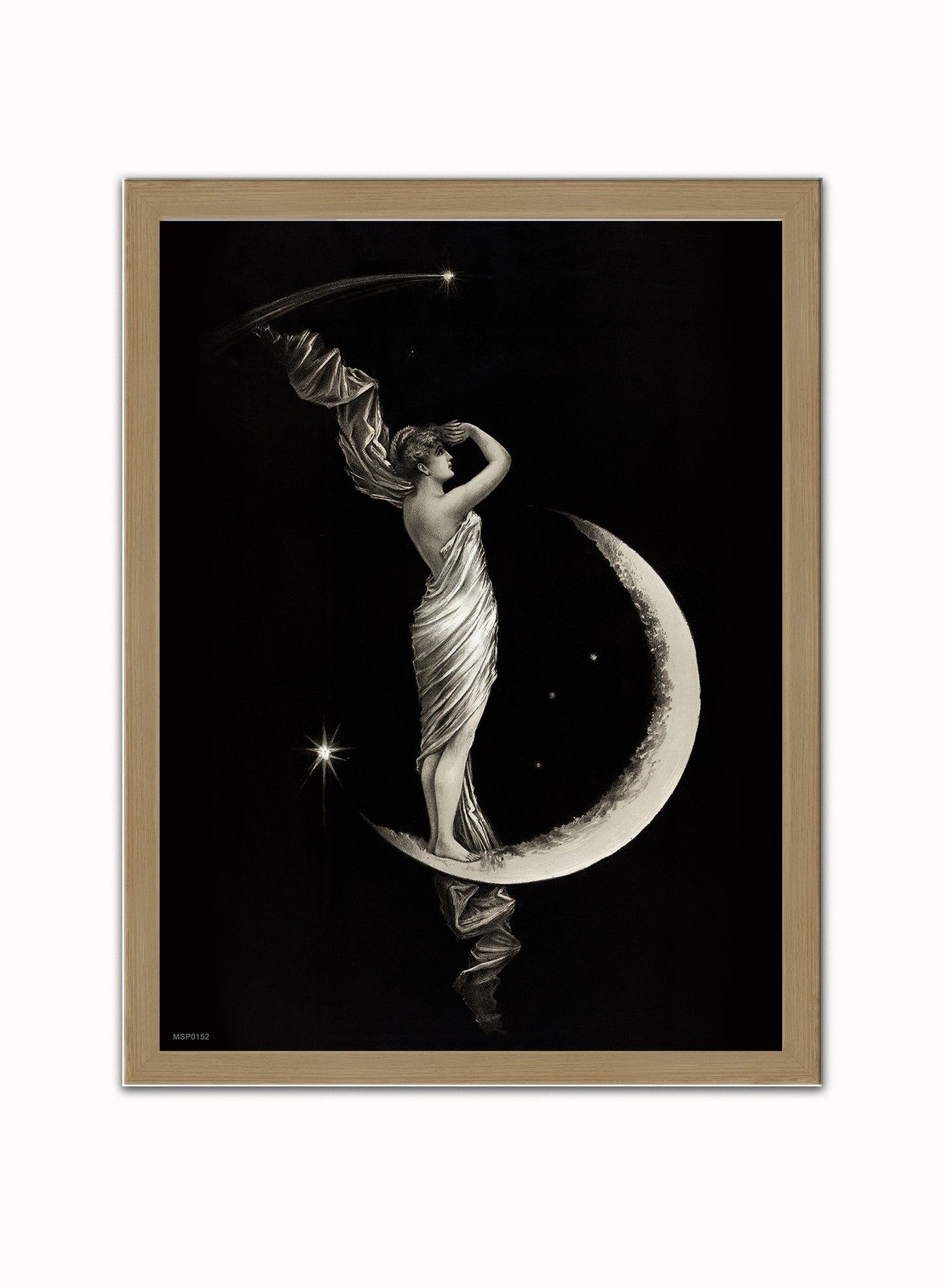 The Moon Goddess Vintage Victorian Vintage Art Wall Art Print 30x40cm Light Wood