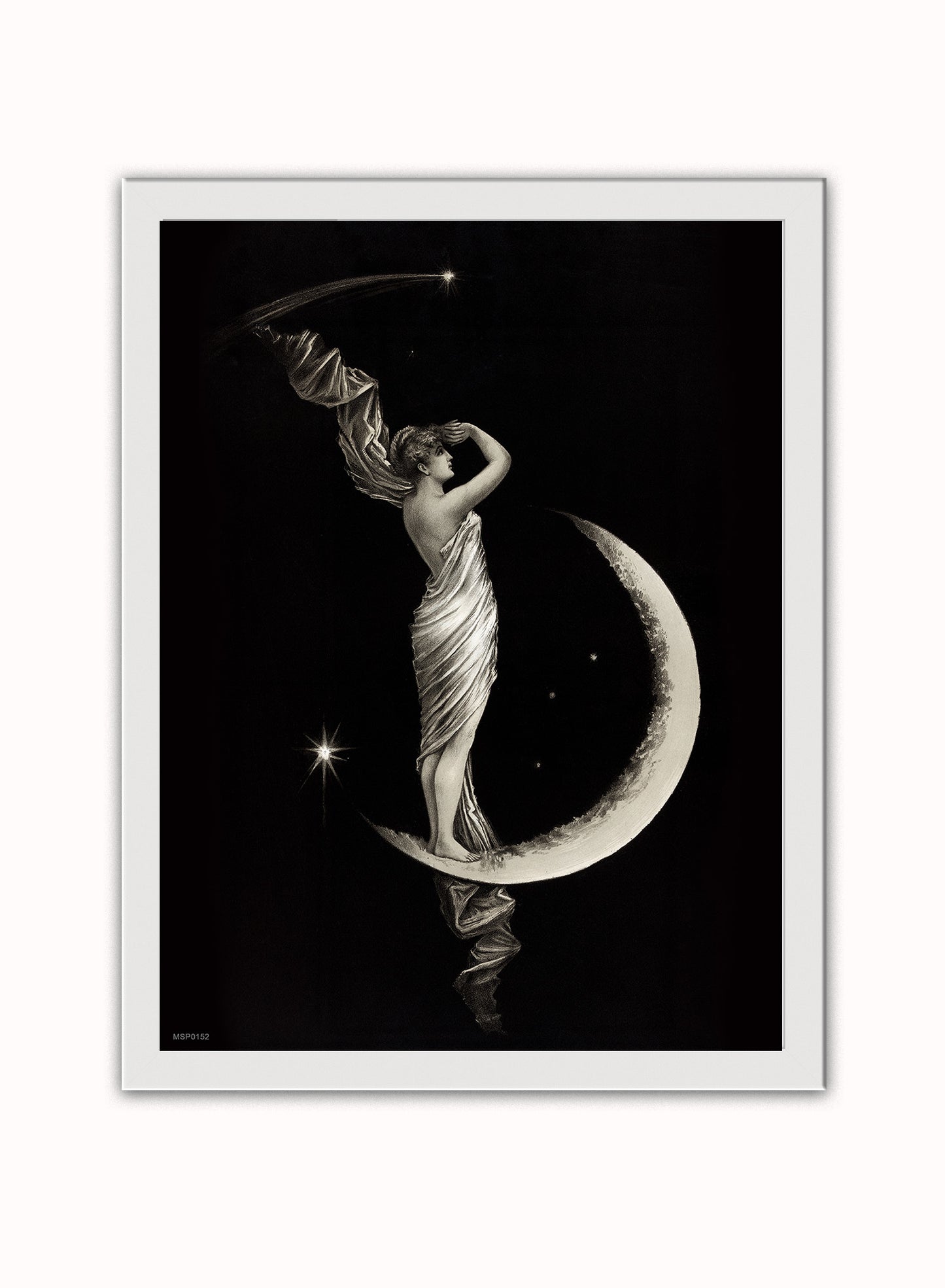 The Moon Goddess Vintage Victorian Vintage Art Wall Art Print 30x40cm White Frame