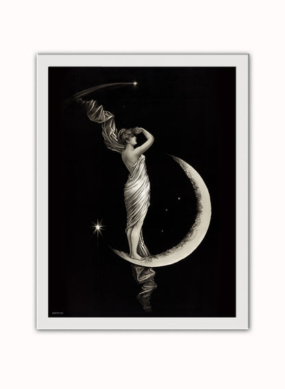 The Moon Goddess Vintage Victorian Vintage Art Wall Art Print 30x40cm White Frame