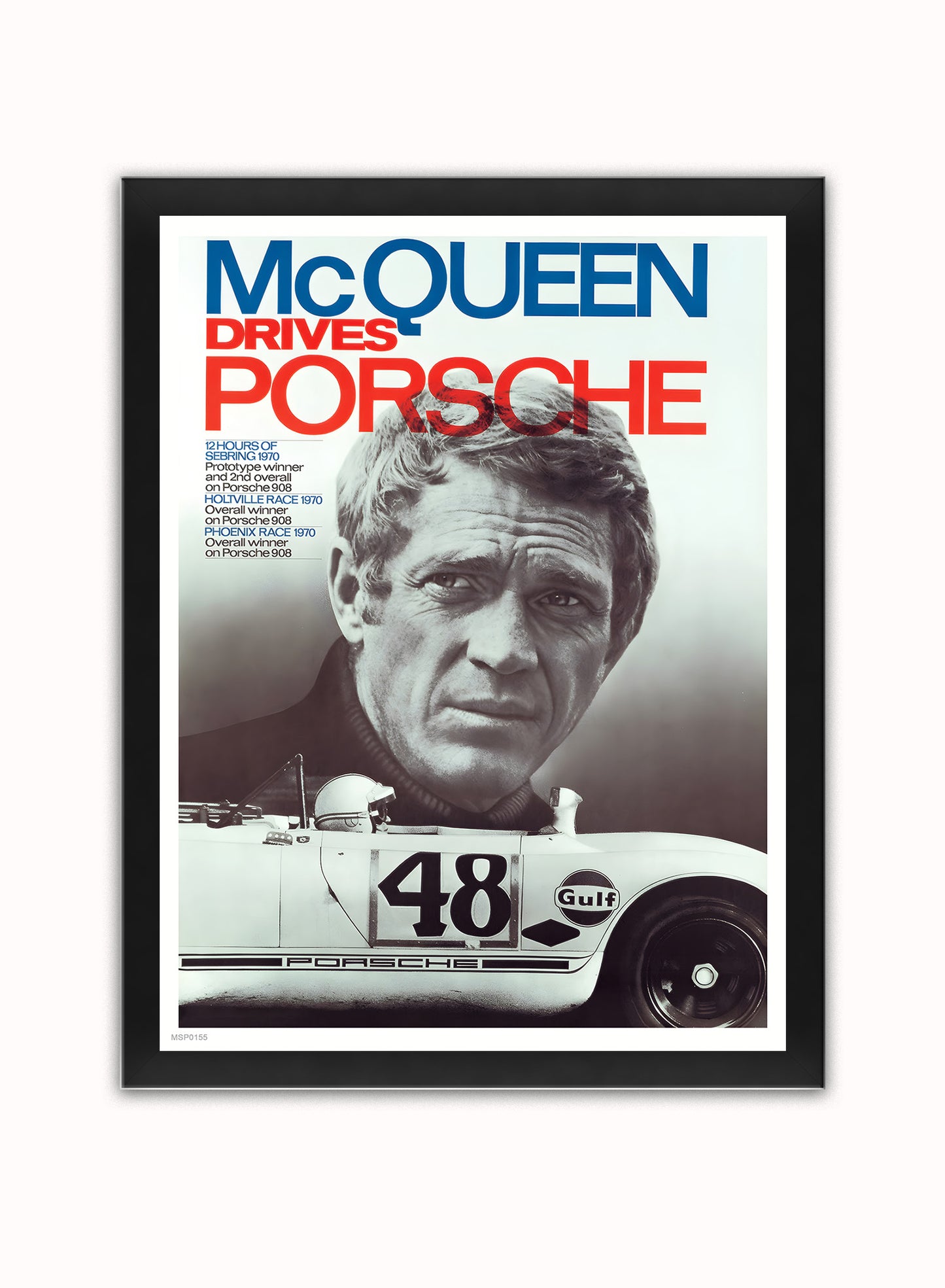 Steve McQueen Drives Porsche Vintage Art Wall Art Print 30x40cm Black Frame