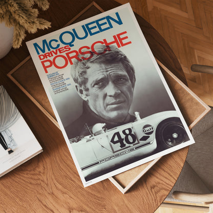 Steve McQueen Drives Porsche 30x40cm Art Print