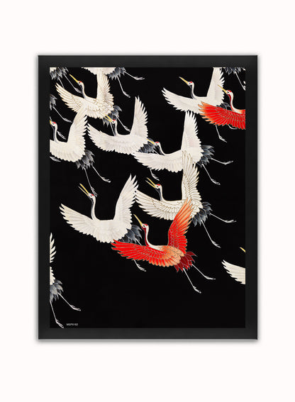 Japanese Crane Kimono Pattern Japanese Wall Art Print 30x40cm Black Frame
