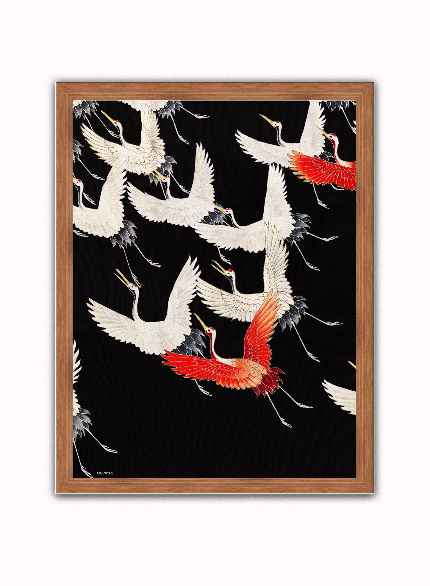 Japanese Crane Kimono Pattern Japanese Wall Art Print 30x40cm Dark Wood