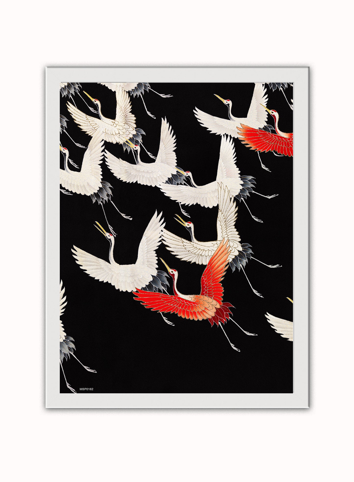 Japanese Crane Kimono Pattern Japanese Wall Art Print 30x40cm White Frame