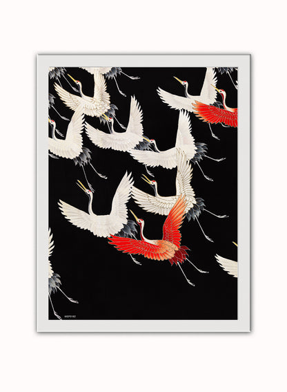 Japanese Crane Kimono Pattern Japanese Wall Art Print 30x40cm White Frame