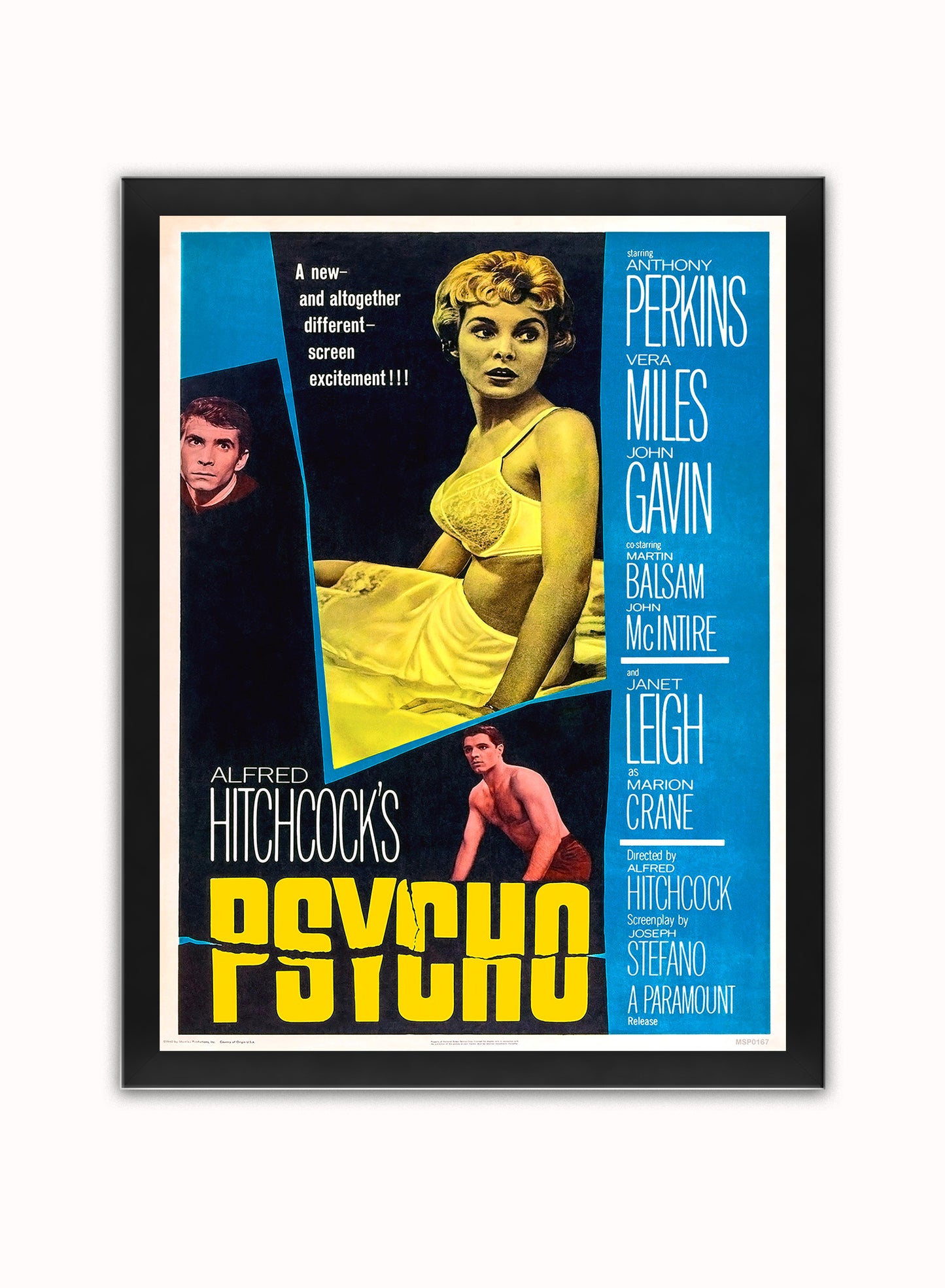 Alfred Hitchcock's Psycho Poster Art Print Vintage Poster Wall Art Print 30x40cm Black Frame