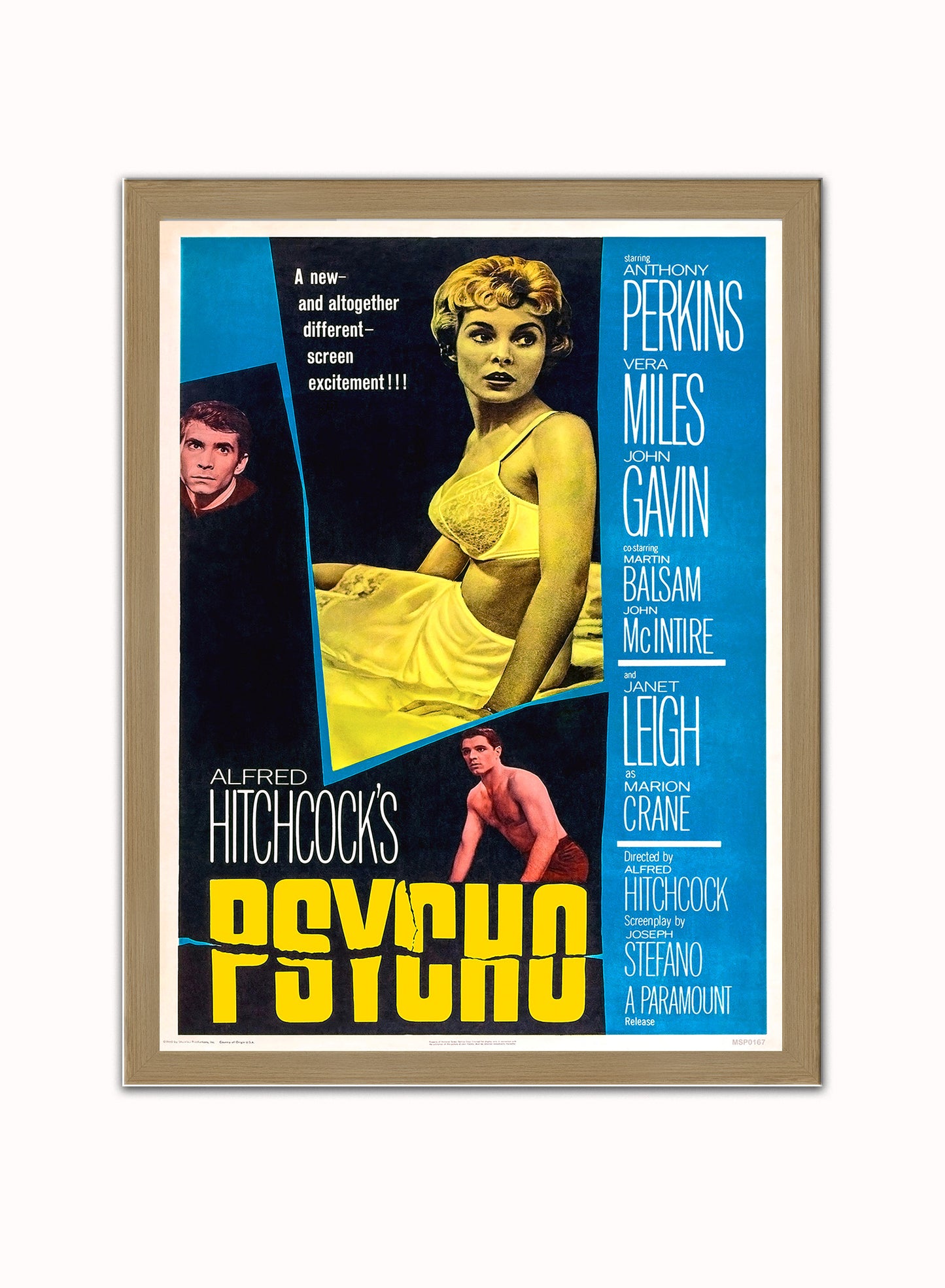 Alfred Hitchcock's Psycho Poster Art Print Vintage Poster Wall Art Print 30x40cm Light Wood
