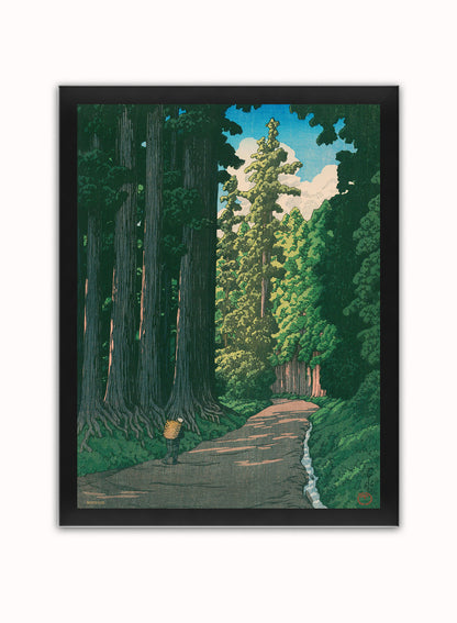 Japenese Art Print by Hasui Kawase "The Road to Nikko" Vintage Poster Print  30x40cm Black Frame