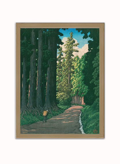Japenese Art Print by Hasui Kawase "The Road to Nikko" Vintage Poster Print  30x40cm Light Wood