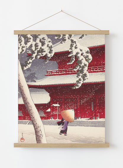 Japenese Art Print by Hasui Kawase Zojoji Temple in Snow Vintage Poster Wall Art 30x40cm Hanger