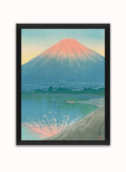 Japenese Art Print by Hasui Kawase "Daybreak over Lake Yamanaka" Vintage Poster Wall Art 30x40cm Black Frame