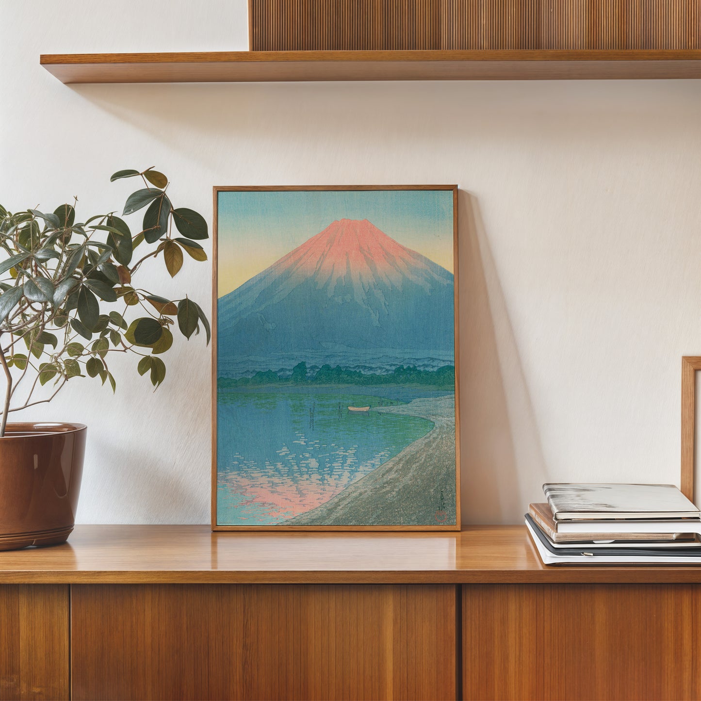 Japenese Art Print by Hasui Kawase "Daybreak over Lake Yamanaka" Vintage Poster Wall Art 30x40cm