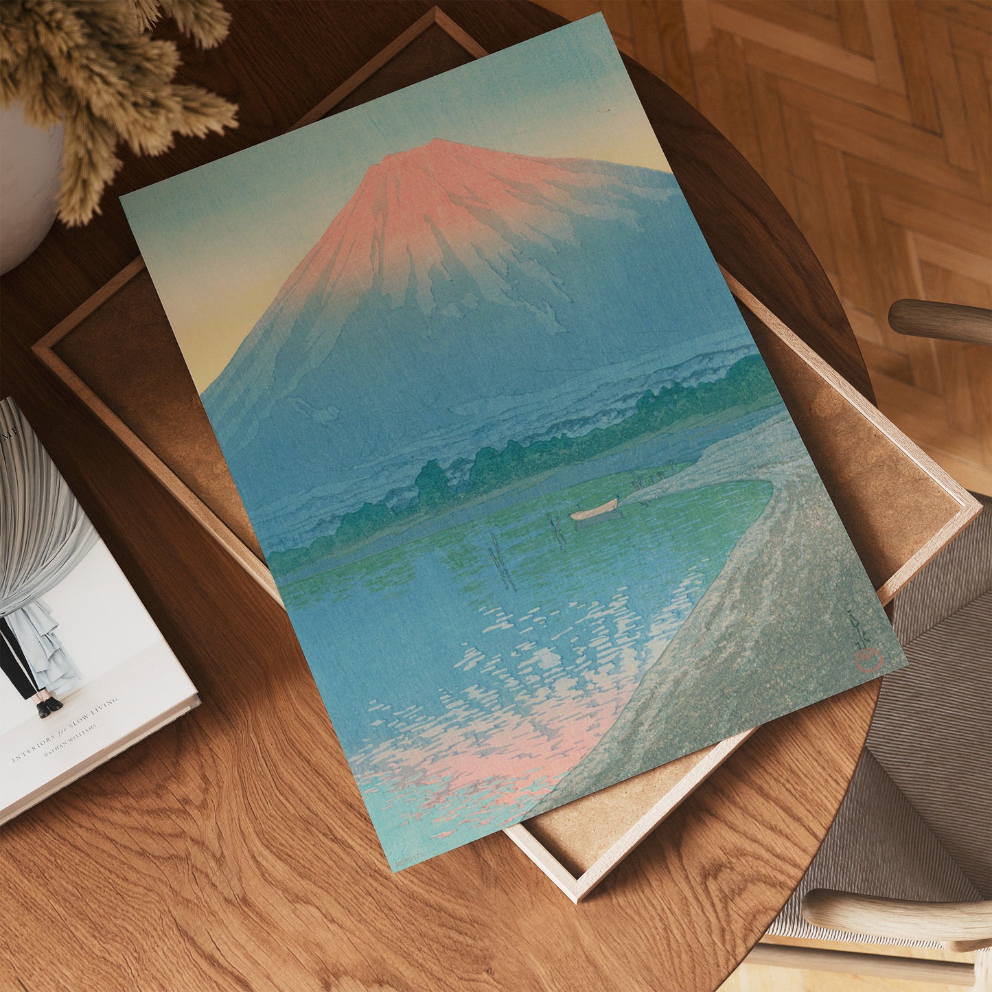 Japenese Art Print by Hasui Kawase "Daybreak over Lake Yamanaka" Vintage Poster Wall Art 30x40cm