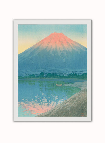 Japenese Art Print by Hasui Kawase "Daybreak over Lake Yamanaka" Vintage Poster Wall Art 30x40cm White Frame