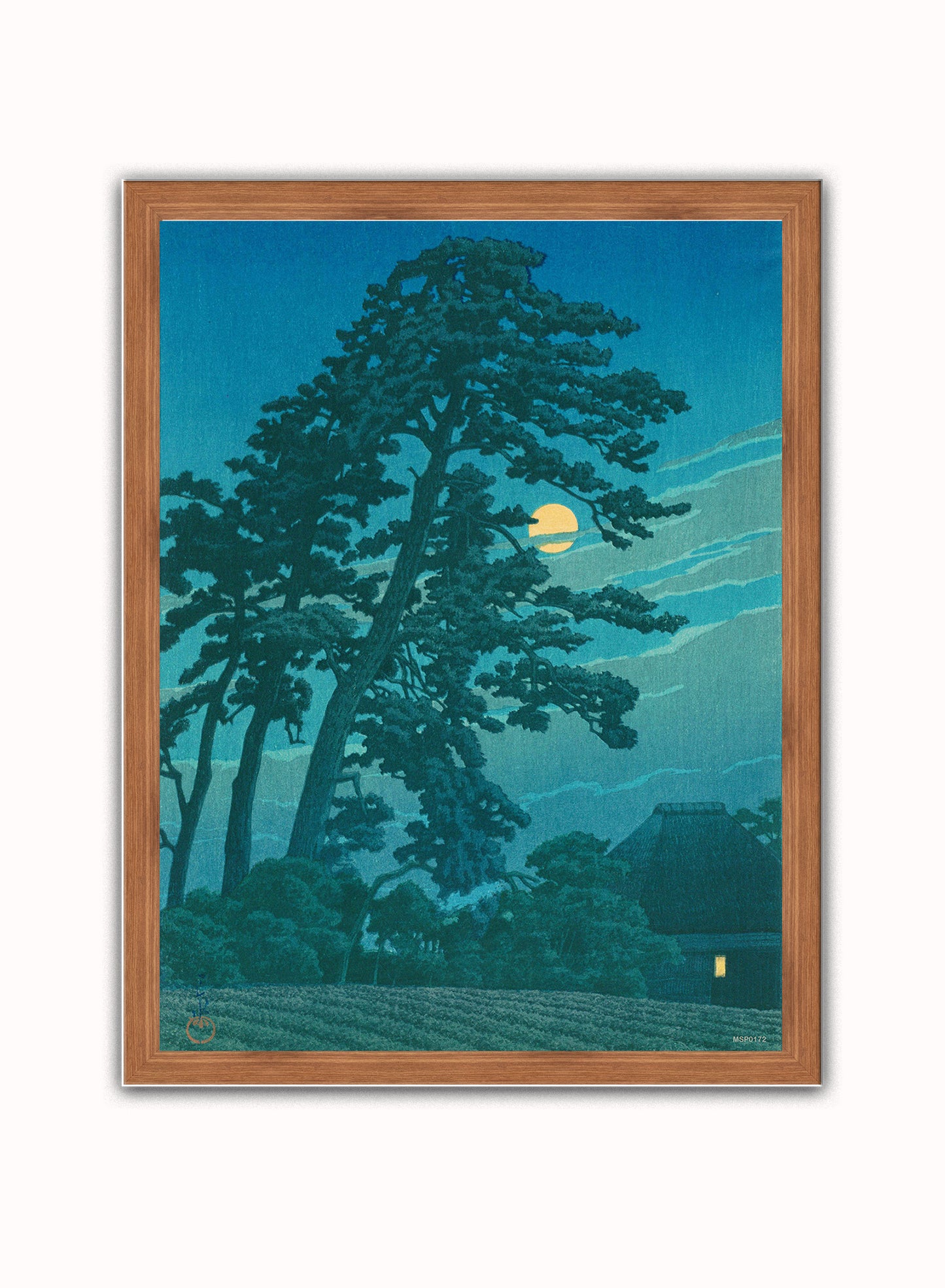 Japenese Art Print by Hasui Kawase  "Moon at Magome" Vintage Poster Wall Art 30x40cm Dark Wood