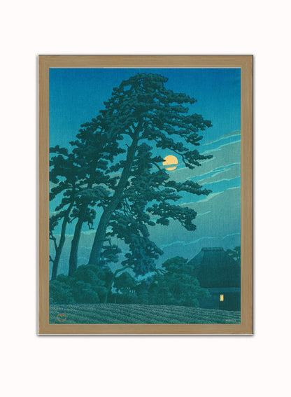 Japenese Art Print by Hasui Kawase  "Moon at Magome" Vintage Poster Wall Art 30x40cm Light Wood