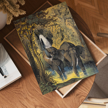 Two elephants bathing in a stream by Adam White 30x40cm Art Poster Print