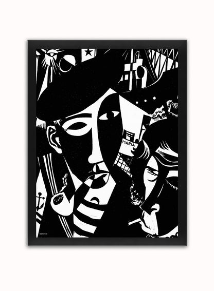 Passagieren-Tinus van Doorn. Art Print Vintage Art Wall Art Print 30x40cm Black Frame