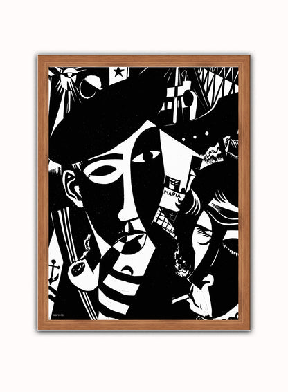 Passagieren-Tinus van Doorn. Art Print Vintage Art Wall Art Print 30x40cm Dark Wood