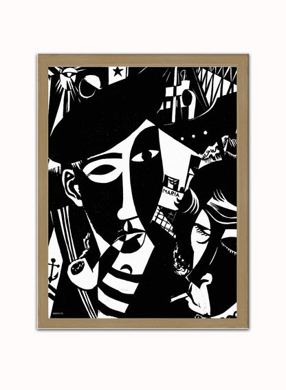 Passagieren-Tinus van Doorn. Art Print Vintage Art Wall Art Print 30x40cm Light Wood
