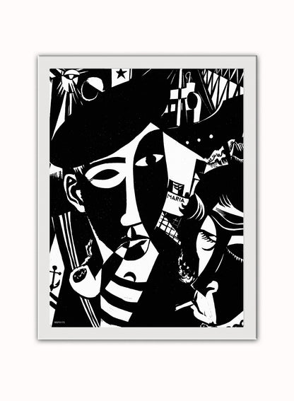 Passagieren-Tinus van Doorn. Art Print Vintage Art Wall Art Print 30x40cm White Frame